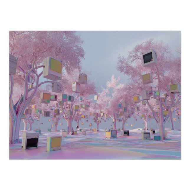 Glitchy Pink Sakura Park with Floating Windows Poster (Front)