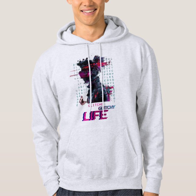 Glitchy Vibes - Futuristic Digital Art Hoodie (Front)