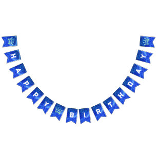 Glitering Crown Blue Birthday bunting banner