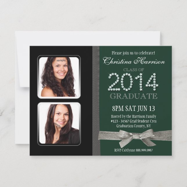 Glitter 2014 Diamond Glam Double Photo Graduation Invitation (Front)