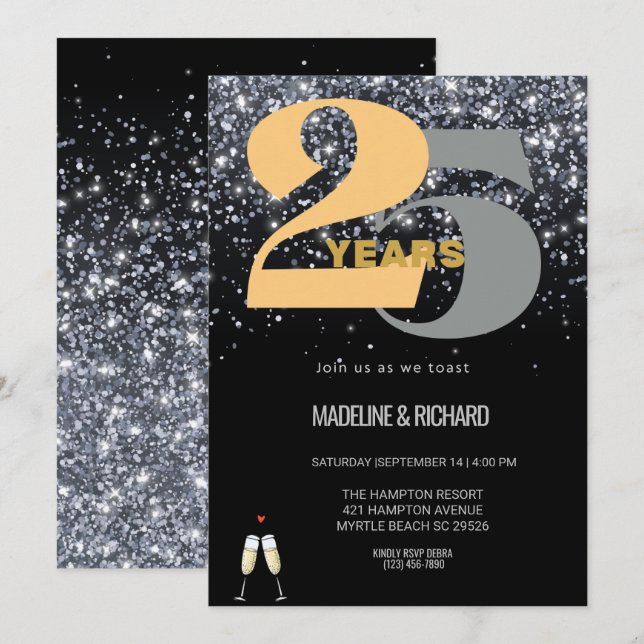  Glitter 25th Silver Anniversary Celebration Invitation (Front/Back)