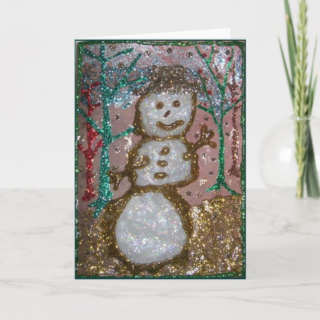 Glitter 3D Snowman Collage Holiday Card (Front)