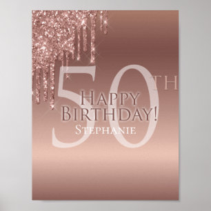 Glitter 50th Pink Birthday Party Poster