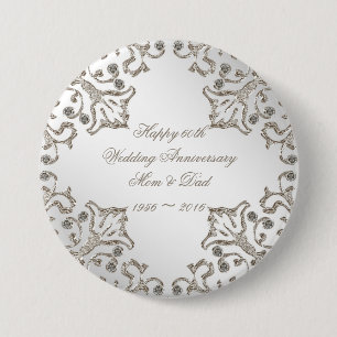 Glitter 60th Diamond Wedding Anniversary Button