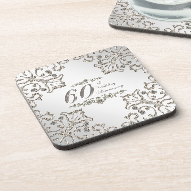 Glitter 60th Diamond Wedding Anniversary Coaster (Left Side)