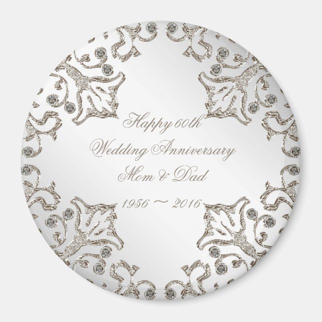 Glitter 60th Diamond Wedding Anniversary Magnet (Front)