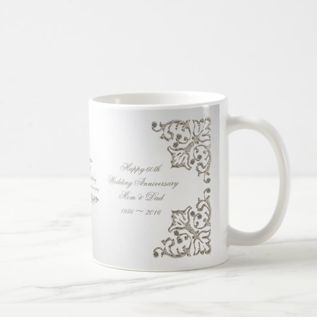 Glitter 60th Diamond Wedding Anniversary Mug (Right)
