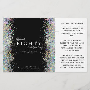 Glitter 80th Birthday Favor Candy Bar Wrapper