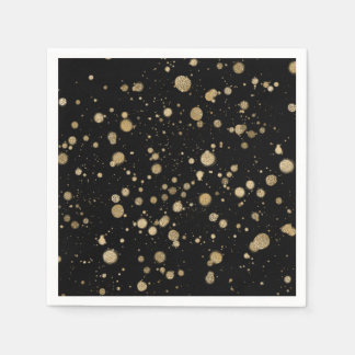 Glitter Abstract Paint Splatter Dots Gold Black Napkin