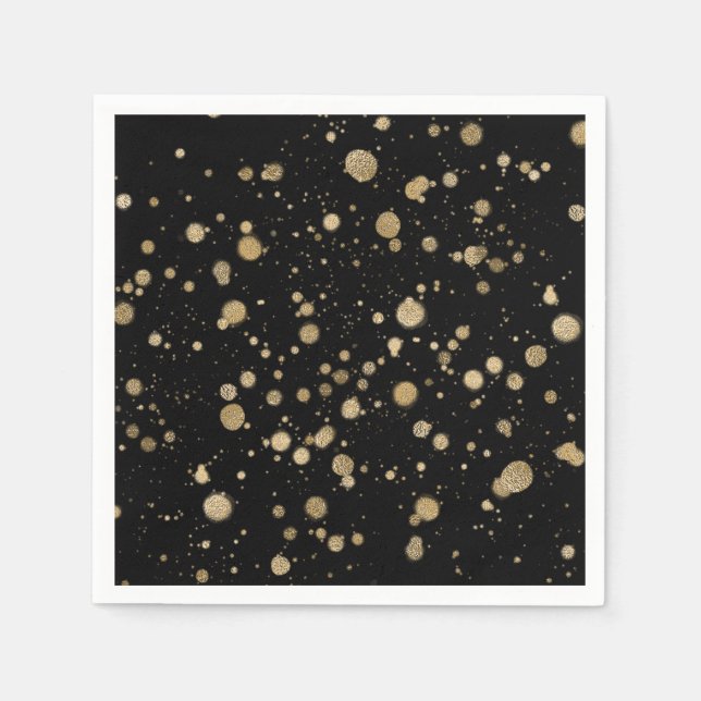 Glitter Abstract Paint Splatter Dots Gold Black Napkin (Front)