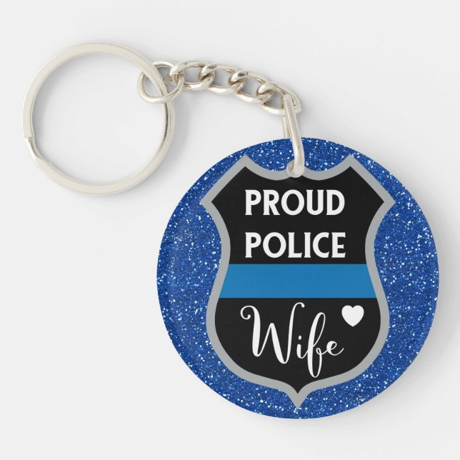 Glitter Acrylic Proud Police Wife Keychain (Front)