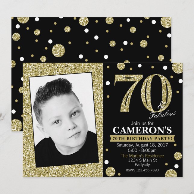 Glitter Adult Milestone Birthday Photo Invitation (Front/Back)