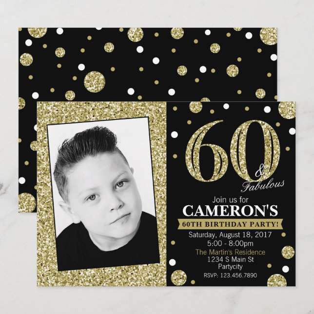 Glitter Adult Milestone Birthday Photo Invitation (Front/Back)