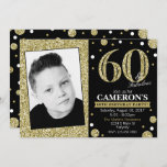 Glitter Adult Milestone Birthday Photo Invitation<br><div class="desc">Announce your 60th Birthday Celebration in style with this Classy 60 and Fabulous Black and Gold Glitter Adult Milestone Birthday Party Photo Invitation. *  The Gold glitter is a style effect,  no real glitter is used in the making of this design. Designs are all © Party Sparkle Designs</div>