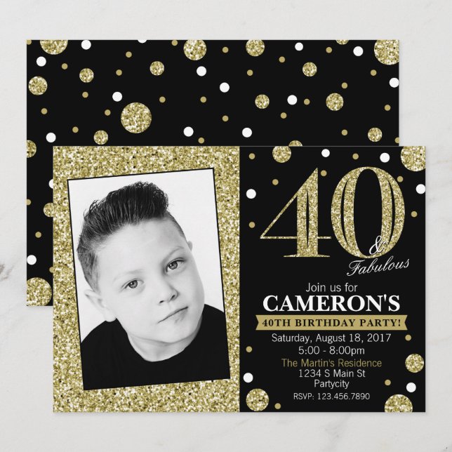Glitter Adult Milestone Birthday Photo Invitation (Front/Back)