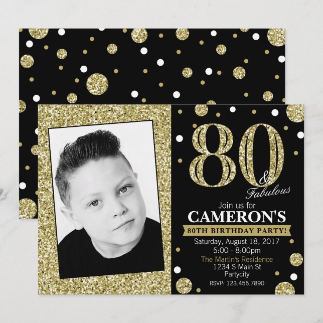 Glitter Adult Milestone Birthday Photo Invitation (Front/Back)
