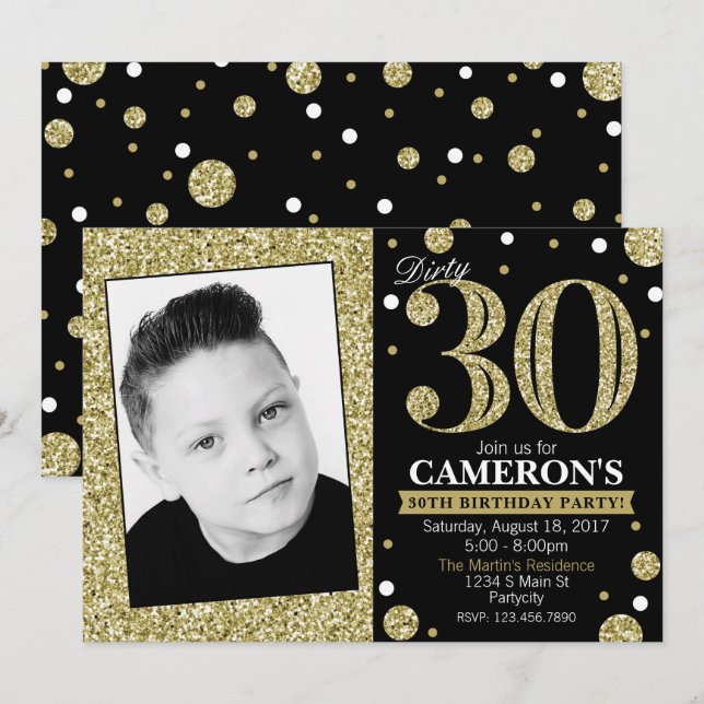 Glitter Adult Milestone Birthday Photo Invitation (Front/Back)