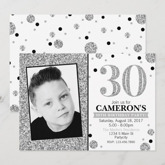 Glitter Adult Milestone Birthday Photo Invite (Front/Back)