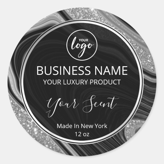 Glitter Agate Black And Silver Body Butter Labels (Front)