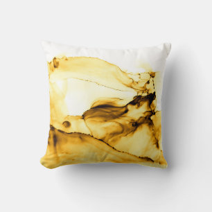 Glitter Alcohol Ink Art. Japanese Ink Style. Beig Cushion