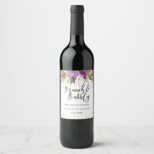 Glitter Amethyst Brunch and Bubbly Bridal Shower Wine Label