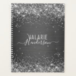 Glitter and Brushed Metal Monogram Planner<br><div class="desc">Girly glitter and brushed metal fun script typography.</div>