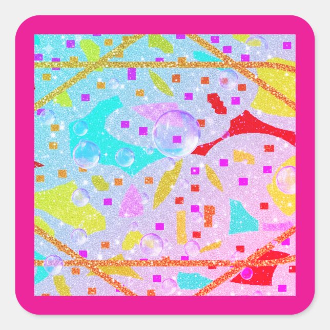 GLITTER AND BUBBLES DESIGN PASTELS ART SQUARE STICKER (Front)