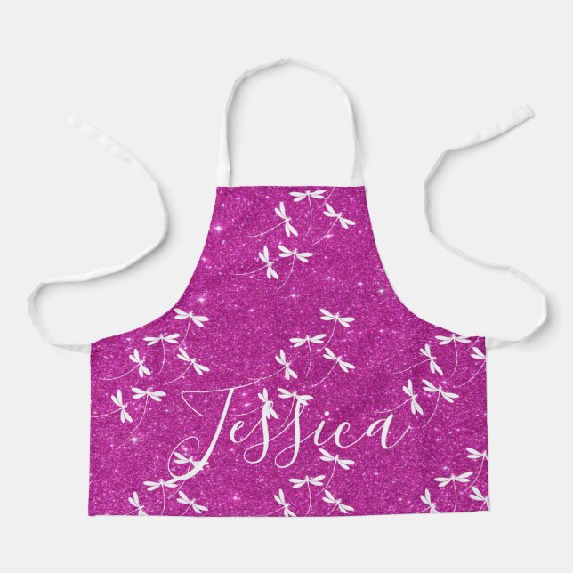 Glitter and dragonflies personalised  apron (Front)