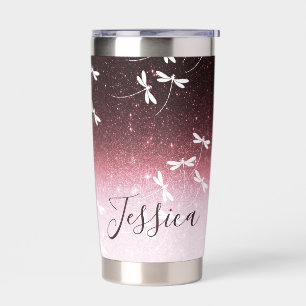 Glitter and dragonflies personalised insulated tumbler
