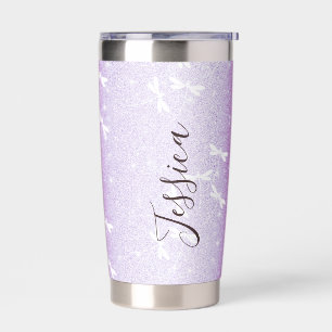 Glitter and dragonflies personalised insulated tumbler