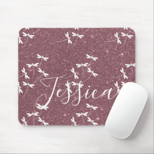 Glitter and dragonflies personalised mouse mat
