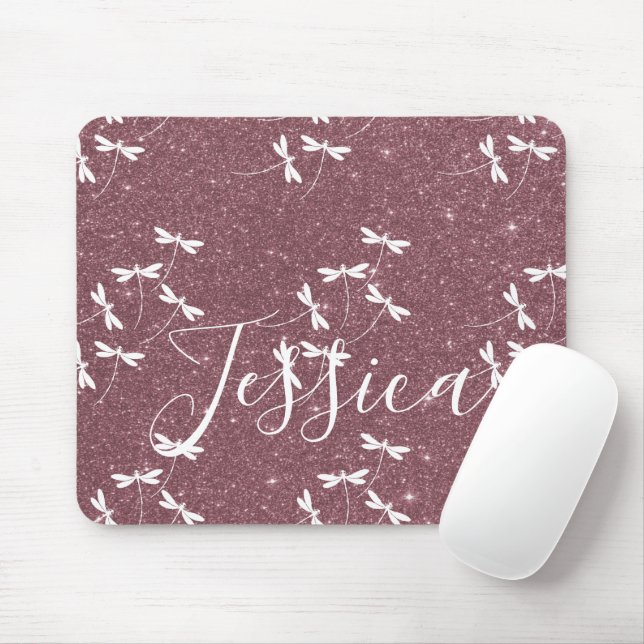 Glitter and dragonflies personalised  mouse mat (With Mouse)