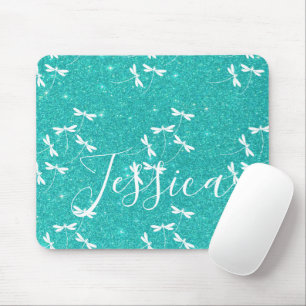 Glitter and dragonflies personalised mouse pad