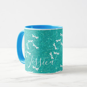 Glitter and dragonflies personalised mug