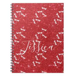 Glitter and dragonflies personalised notebook
