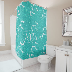 Glitter and dragonflies personalised shower curta curtain