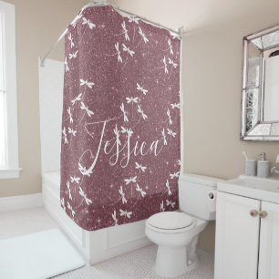 Glitter and dragonflies personalised shower curtain