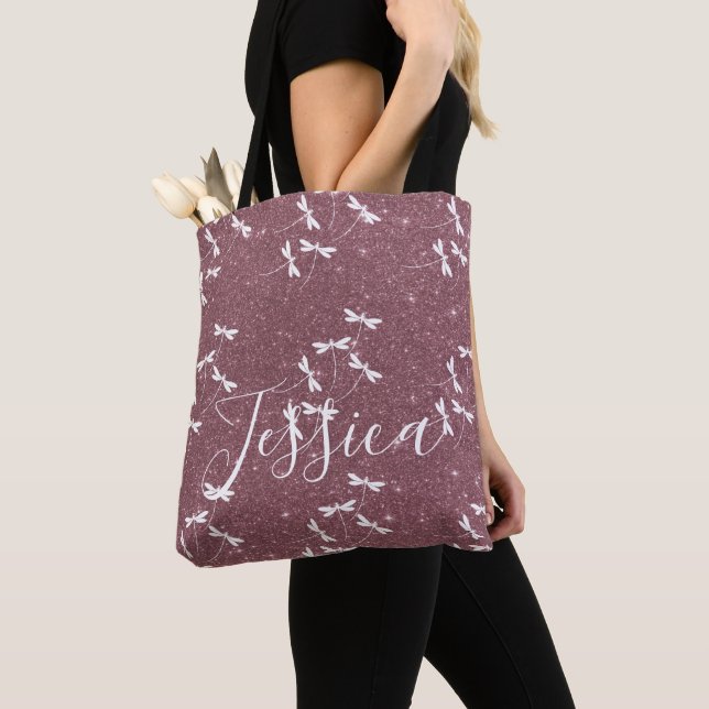 Glitter and dragonflies personalised  tote bag (Close Up)