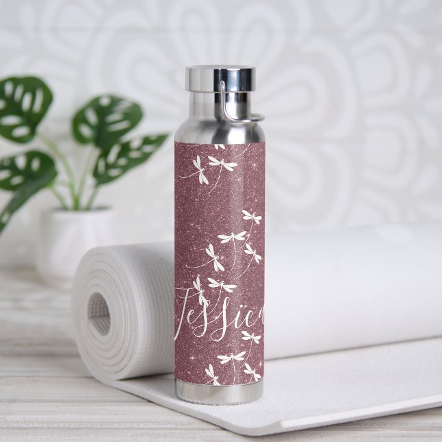 Glitter and dragonflies personalised  water bottle (Yoga)