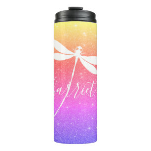 glitter and dragonfly personalised thermal tumbler