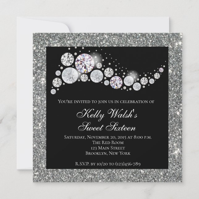 Glitter and Glam Diamond Sweet 16 Invitation (Front)