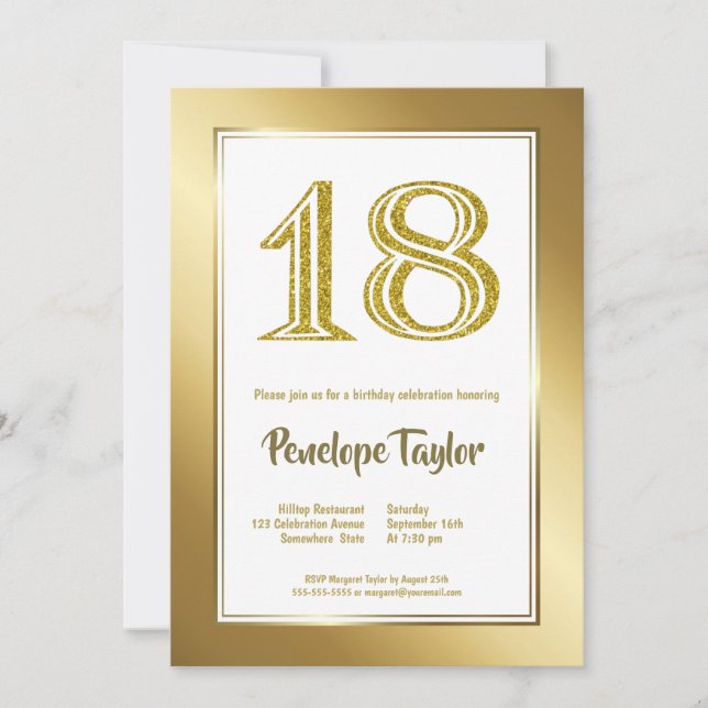 Glitter and Gold 18th Birthday Party Invitation (Front)