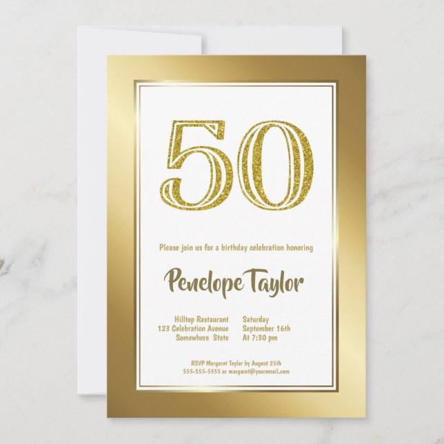 Glitter and Gold 50th Birthday Party Invitation (Front)