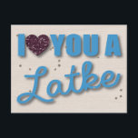 Glitter and Latkes Hanukkah Holiday Postcard<br><div class="desc">Glitter and Latkes Hanukkah Holiday Postcard – Presenting a super fun digital scrap booking Hanukkah greeting card. With the word play "I Love You a Latke" and glitter hearts to say to that special someone you love them. Happy Hanukkah!</div>