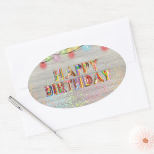Glitter and Lights Happy Birthday   Oval Sticker