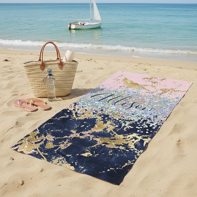 Glitter and marble personalised  beach towel (Creator Uploaded)