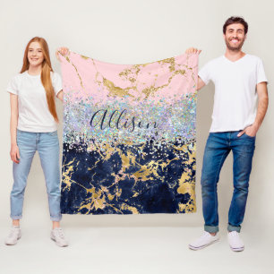 Glitter and marble personalised  fleece blanket