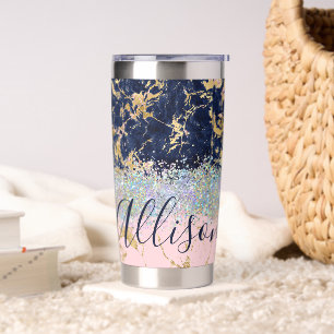 Glitter and marble personalised insulated tumbler