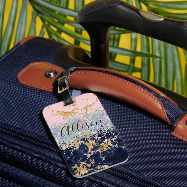 Glitter and marble personalised  luggage tag (Front Insitu 1)