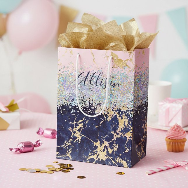 Glitter and marble personalised medium gift bag (Creator Uploaded)